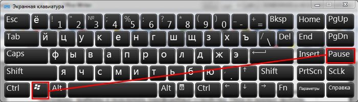 Комбинация клавиш для запуска окна Система, в котором есть ссылка на Диспетчер устройств