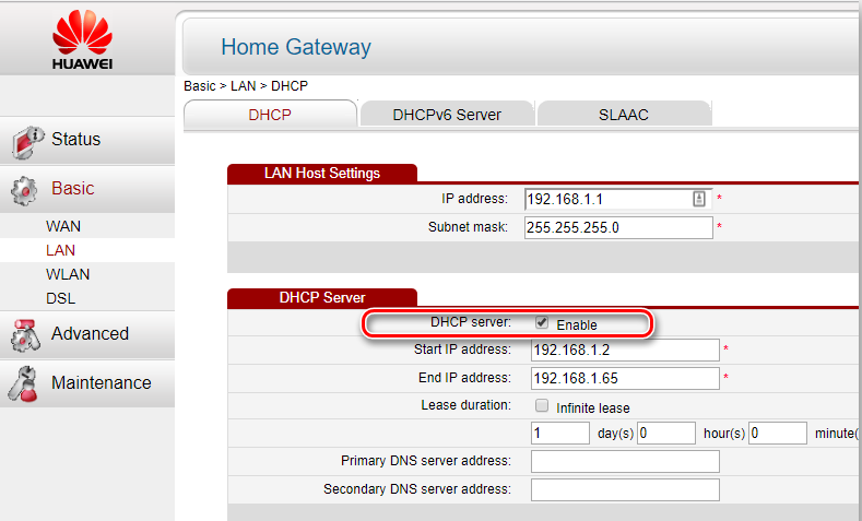 Как включить DHCP-сервер в настройках роутера Включение DHCP-сервера