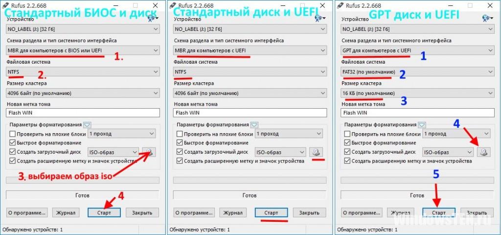 Настройки установочной флешки Windows в Rufus