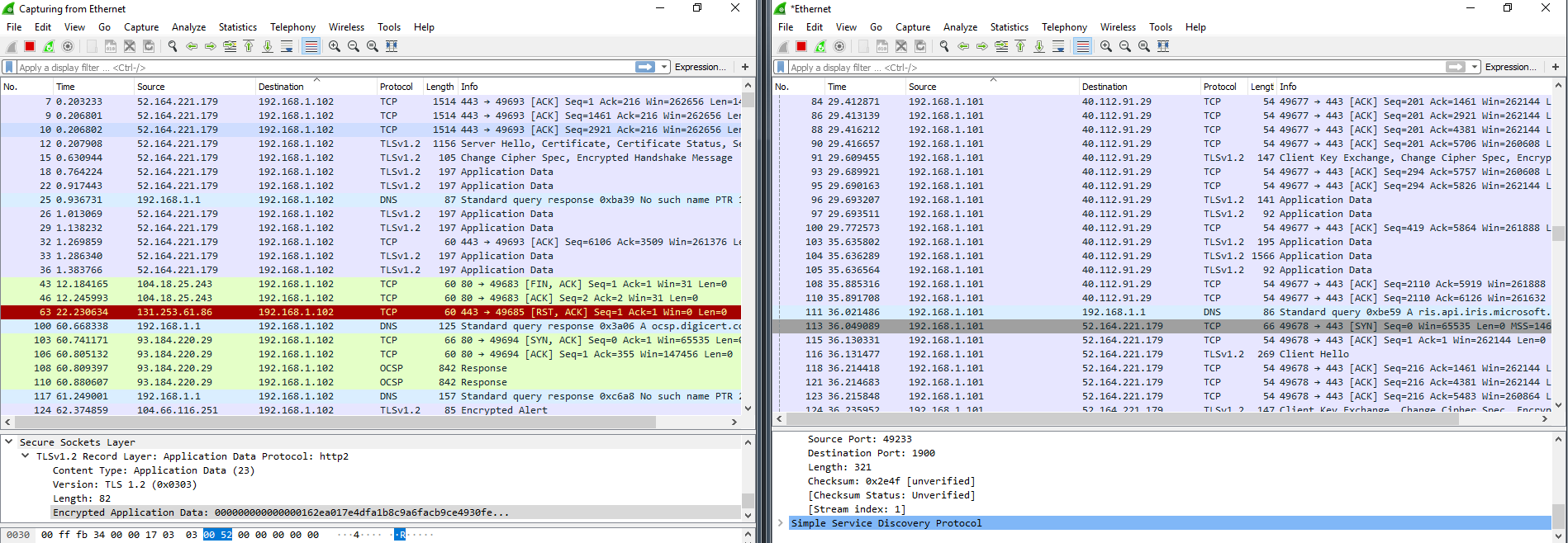 Дамп Wireshark после DWS