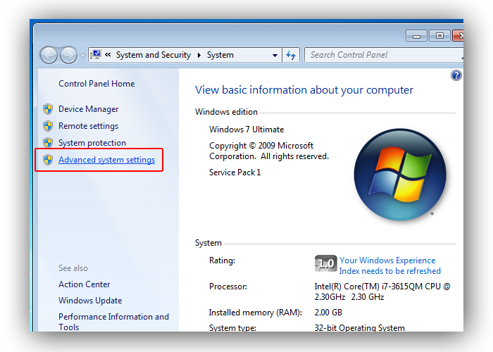 ускоряем windows 7 отключаем ненужные фоновые службы Nazhimaem na Dopolnitelnye sistemnye nastrojki