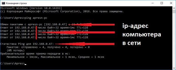 Адрес другого ПК