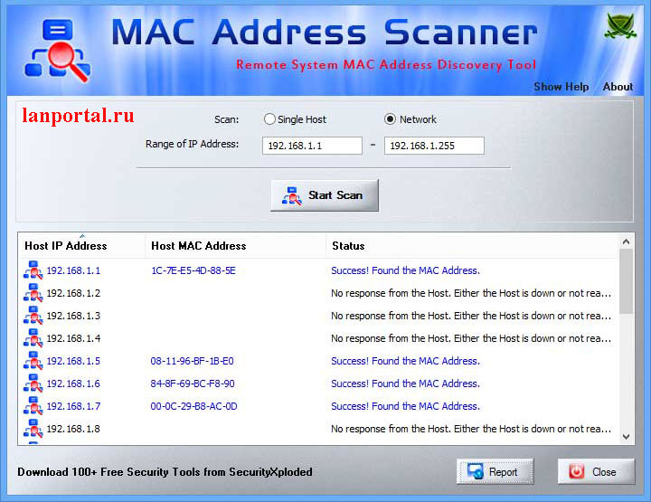 Скриншот, MAC Address Scanner