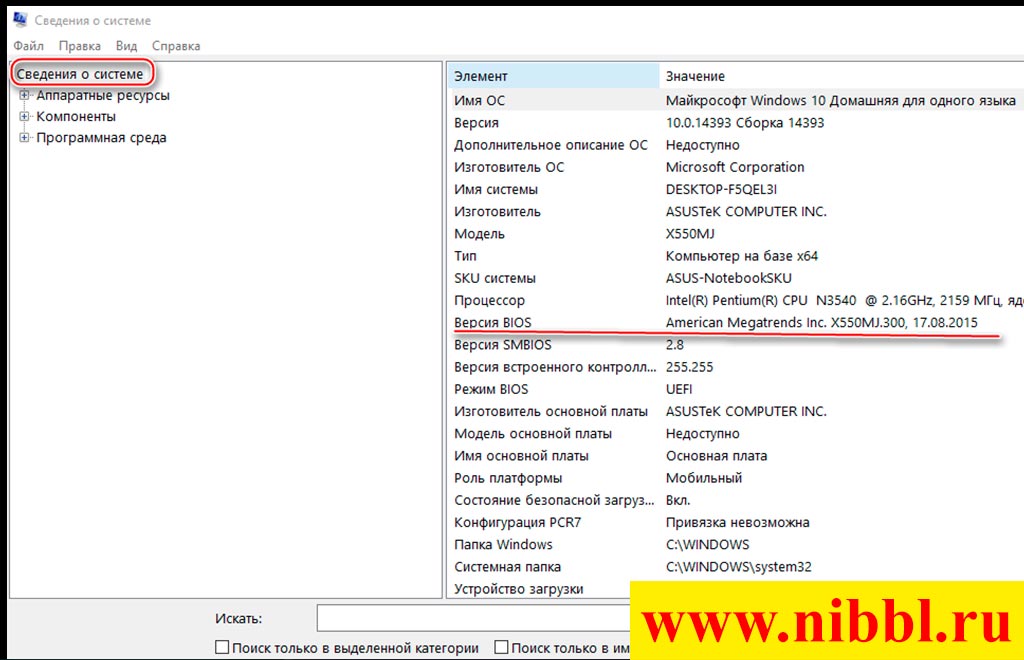 версию Биоса через msinfo32 