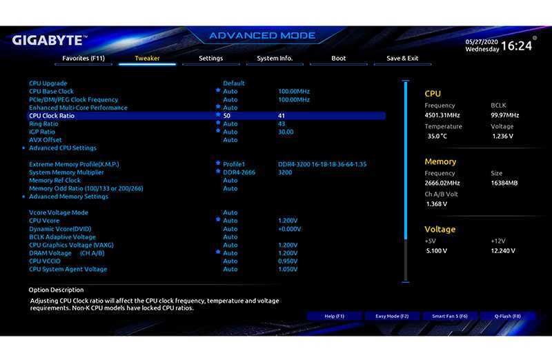 Разгон процессора Intel Core i5 с материнской платы UEFI