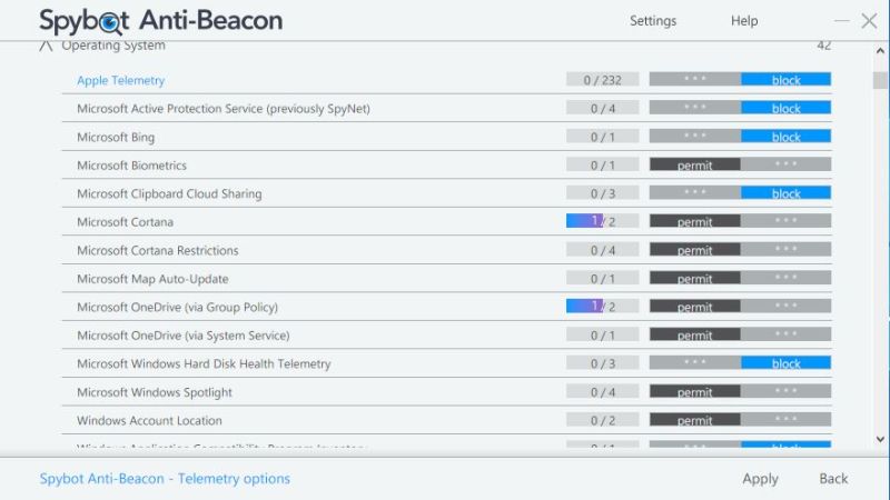 Spybot Anti-Beacon for Windows 10 - программа для блокировки телеметрии