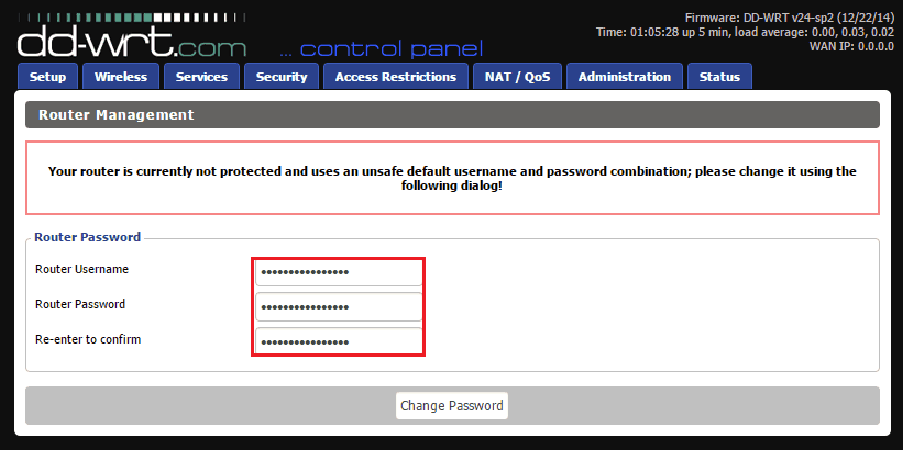 Изменение логина и пароля в DD-WRT